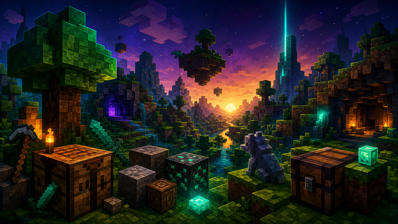 Site-original editorial guide cover for Games Like Minecraft. No copied screenshot, logo, UI, storefront image, or promotional art.